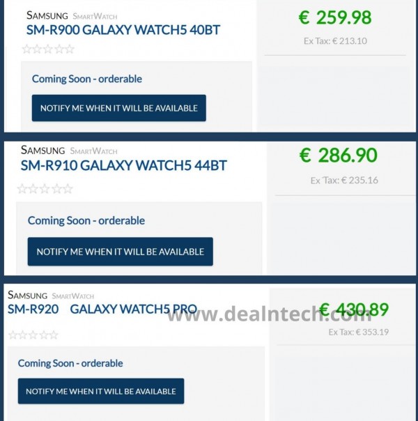 Samsung Galaxy Watch5 and Watch5 Pro pricing revealed