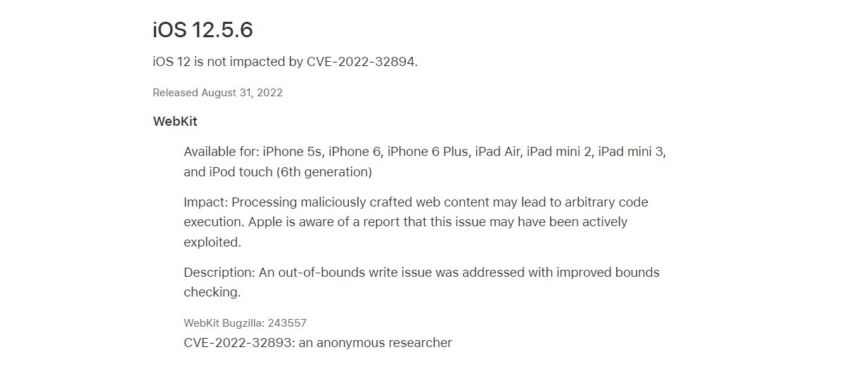 اپل iOS 12.5.6 را منتشر کرد و مشکل امنیتی دستگاه های قدیمی را برطرف کرد
