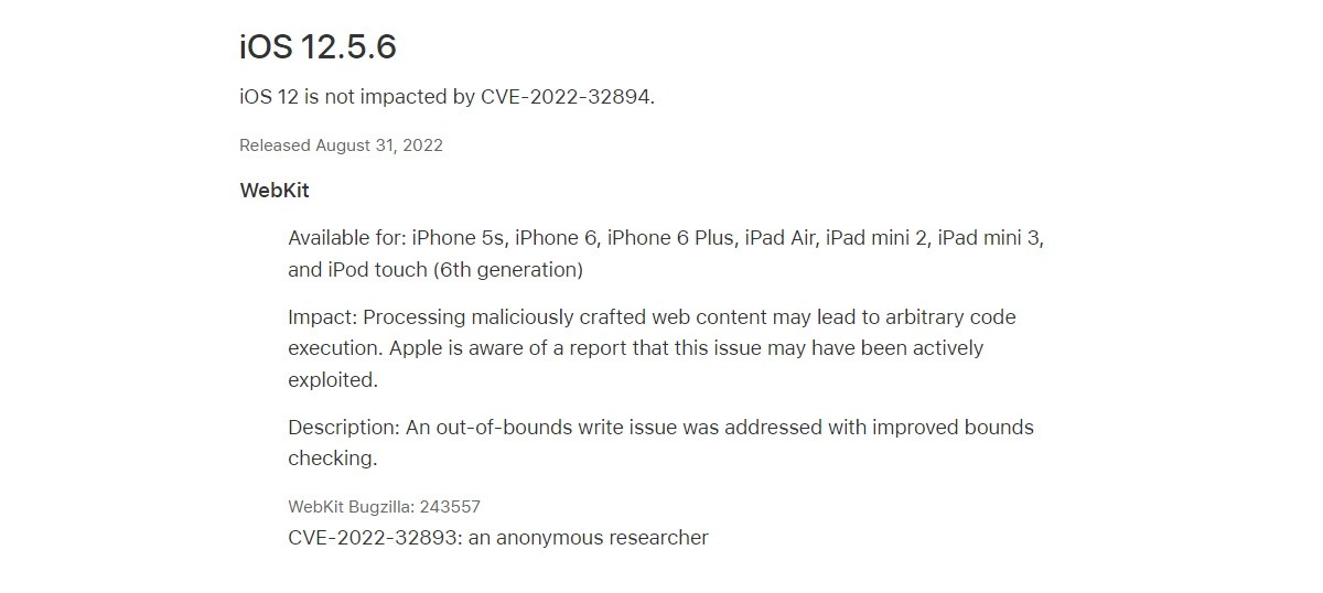 Apple releases iOS 12.5.6, fixing security issue for older devices