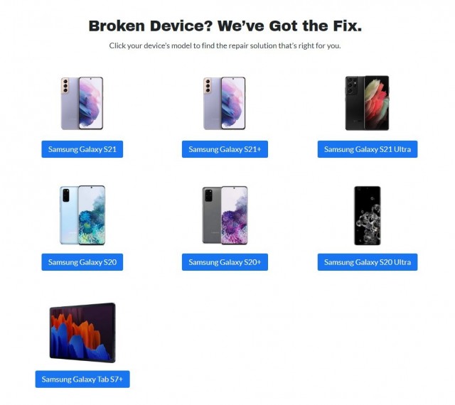 Devices covered by Samsung and iFixit's self-repair program