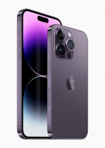 iPhone 14 and 14 Pro in space gray, silver, gold, and deep purple