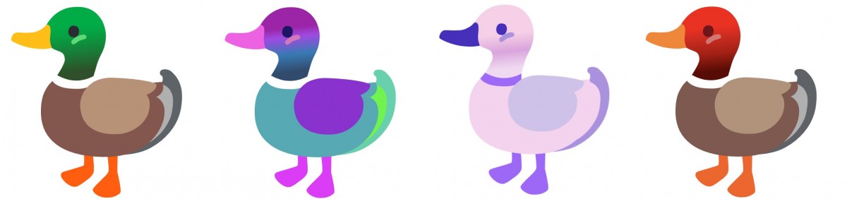 Same duck emoji, different color palettes