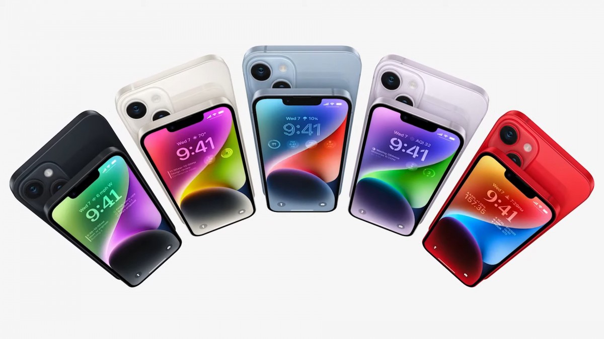 iPhone 14 and 14 Plus are available in Midnight, Starlight, Blue, Purple and (PRODUCT) RED