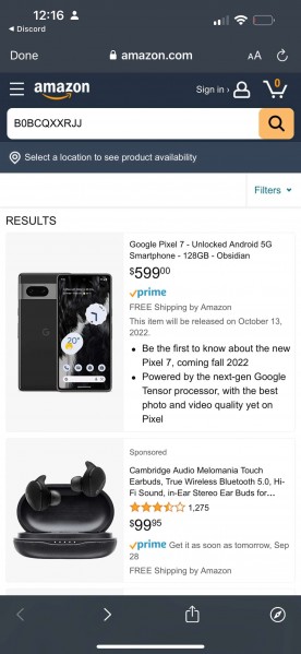 Google Pixel 7 listings