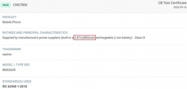 Realme RMX 3630 certification on CB Test database