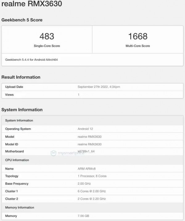 Geekbench reveals MediaTek Helio G99 on the Realme 10 