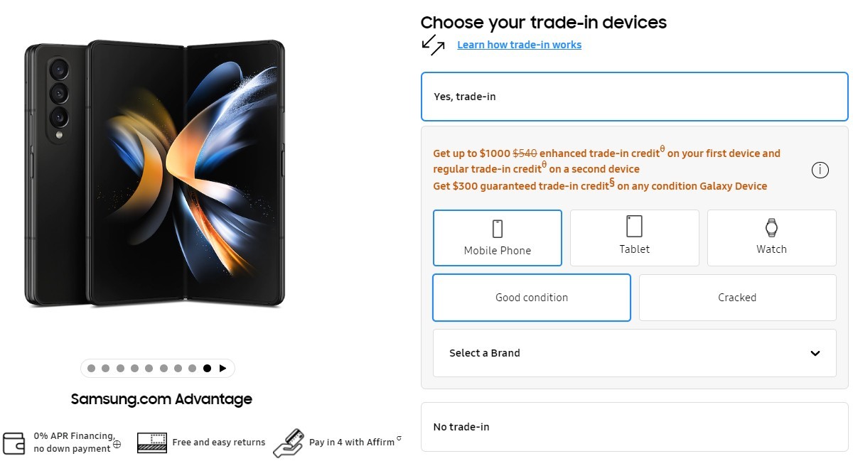 Samsung US offers discounts on the Galaxy Z Fold4 and Z Flip4, guaranteed credit for Galaxy devices