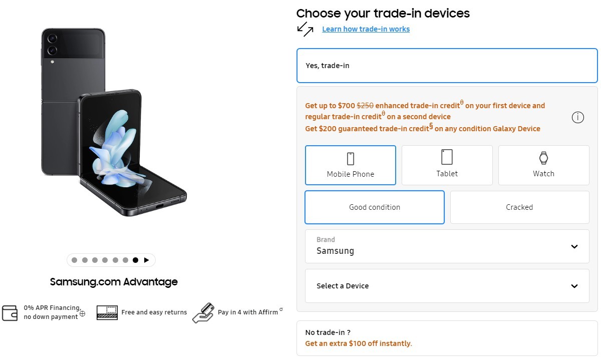 Samsung US offers discounts on the Galaxy Z Fold4 and Z Flip4, guaranteed credit for Galaxy devices