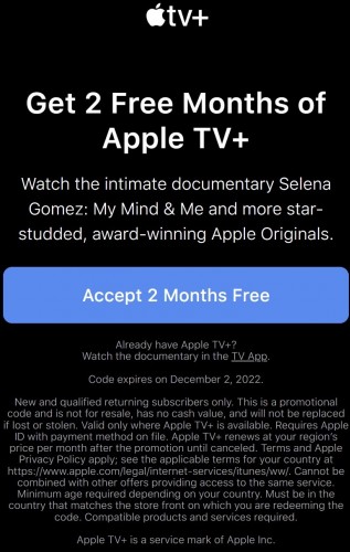 You can get two months of free Apple TV+ subscription, courtesy of Selena Gomez