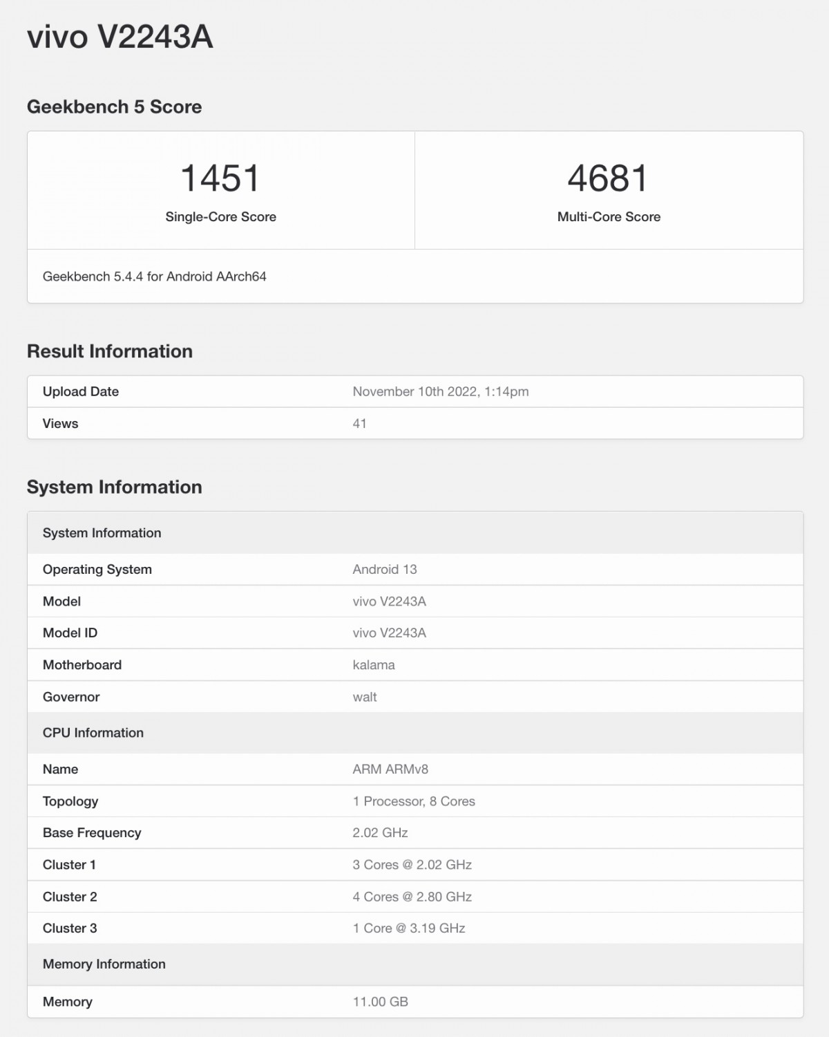 iQOO 11 con Snapdragon 8 Gen 2 su GeekBench