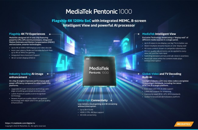 Conjunto de chips Pentonic 1000 de MediaTek para televisores 4K emblemáticos