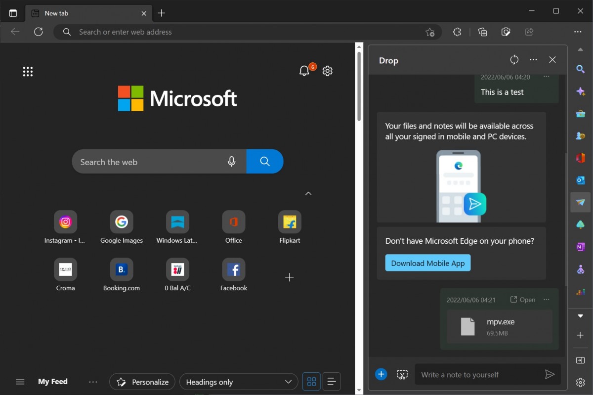 Microsoft Edge'e gelen Drop özelliği, bilgisayarınız ve telefonunuz arasında dosya paylaşmanıza izin verecek