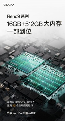 Oppo is teasing a Snapdragon 8+ Gen 1 chip, 16GB of LPDDR5 RAM and 512GB UFS 3.1 storage