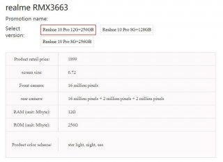 Alleged specs for the Realme 10 Pro 5G (RMX3663)