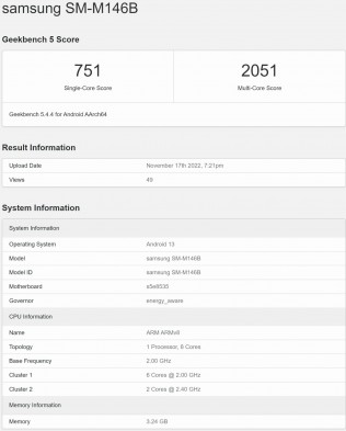 Samsung Galaxy M14 5G-telefoon