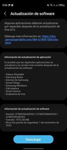 Samsung Galaxy S20 FE (Exynos) One UI 5 update changelog (in French)