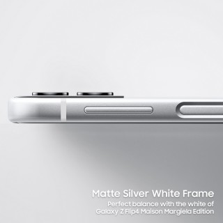 The limited edition Galaxy Z Flip4 embraces Margiela's décortiqué technique and sports a matte silver white frame