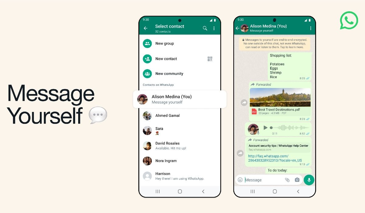WhatsApp begins rolling out the Message Yourself feature