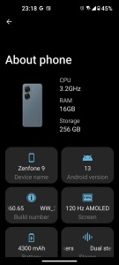 Asus Zenfone 9 running Android 13