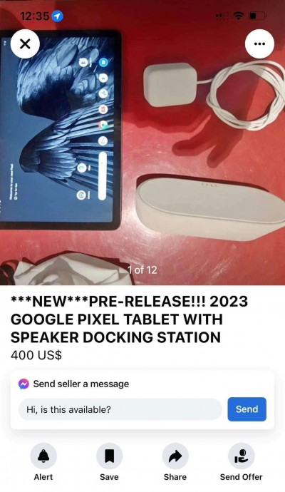 Google Pixel Tablet 2023 on Facebook Marketplace