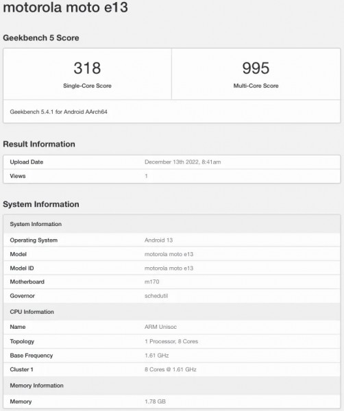 MOTOROLA Moto E13 Specification 