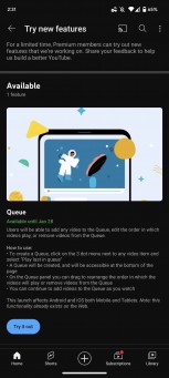 Add to queue on YouTube Premium for Android