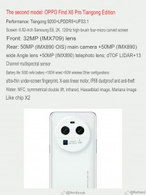 Machine translated specs for the Oppo Find X6 trio