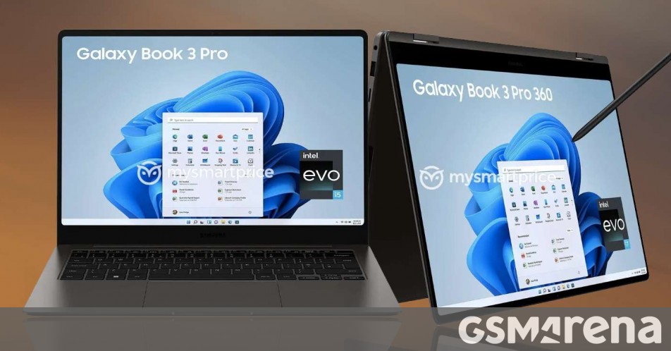 Images of the Samsung Galaxy Book3 360, Book3 Pro, and Book3 Pro 360 laptops surface