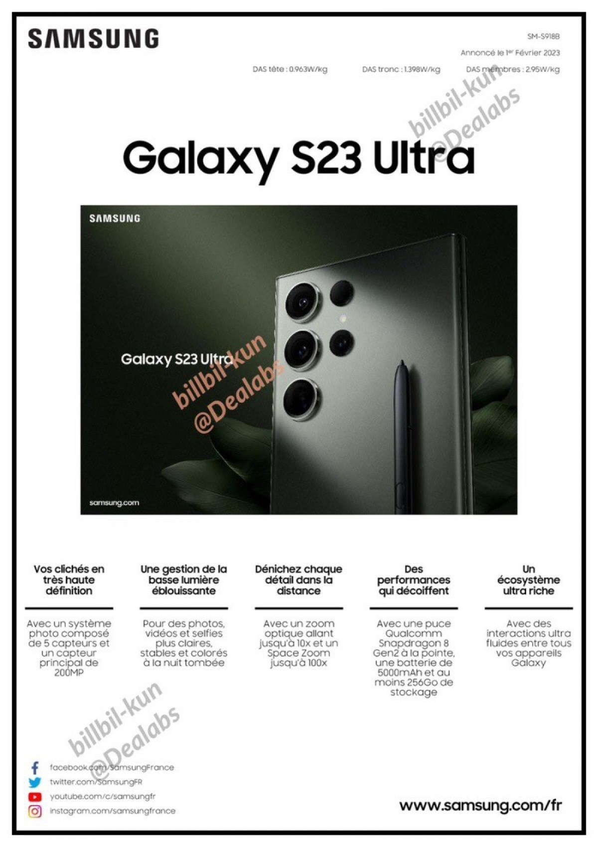 Fugas de hoja de especificaciones completas del Samsung Galaxy S23 Ultra