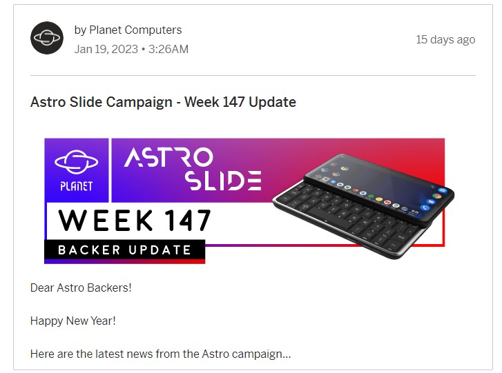 Ba năm sau, hầu hết những người ủng hộ vẫn chưa nhận được Astro Slide được trang bị bàn phím của họ