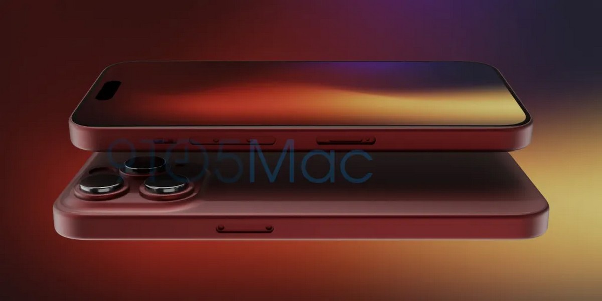 Here's the iPhone 15 Pro in its hero dark red color