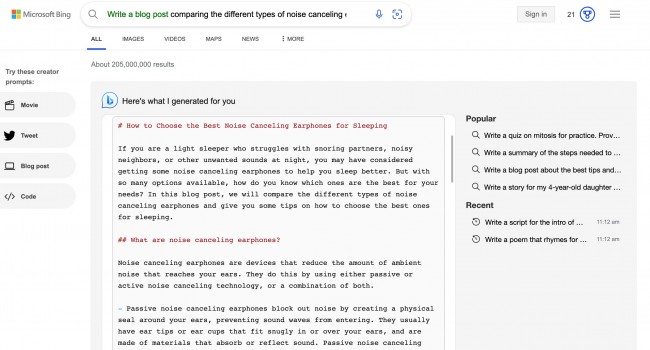 Sample Bing generated blog post