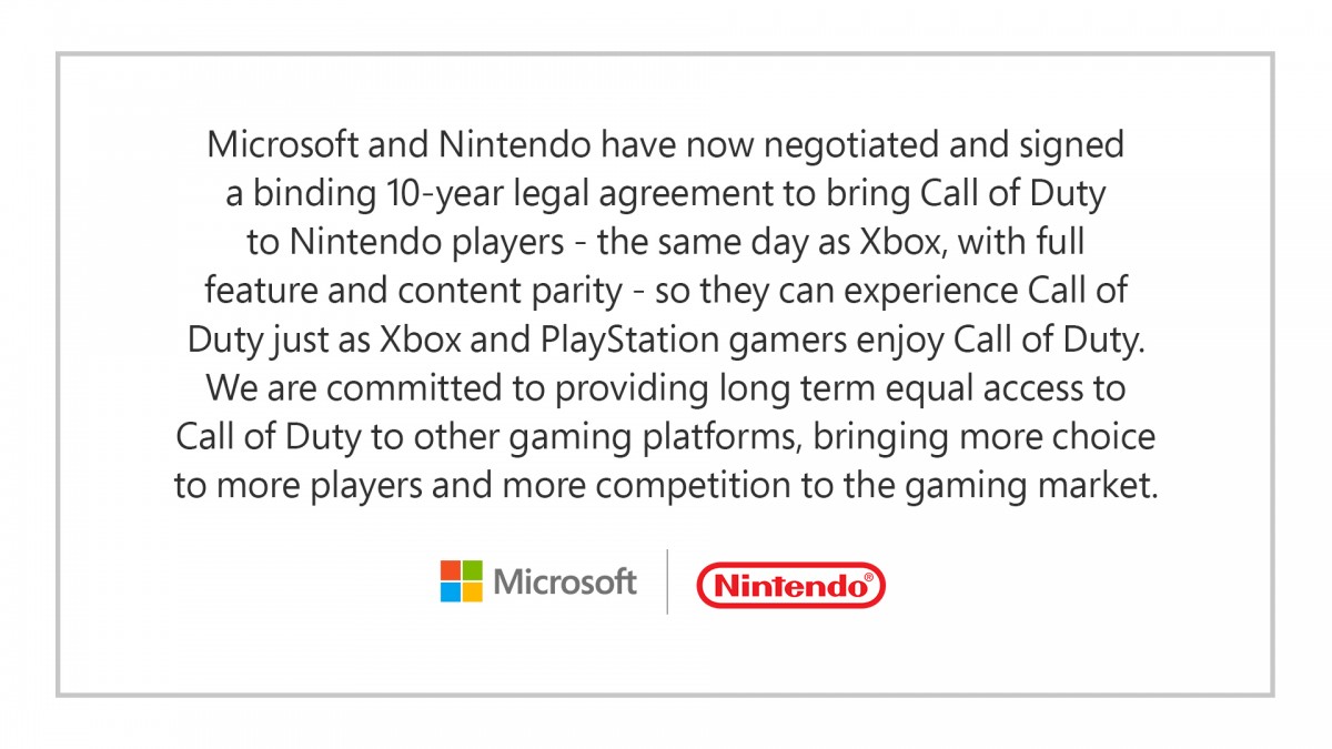Microsoft signs 10 year deal with Nintendo to ensure same-day releases for CoD, other games