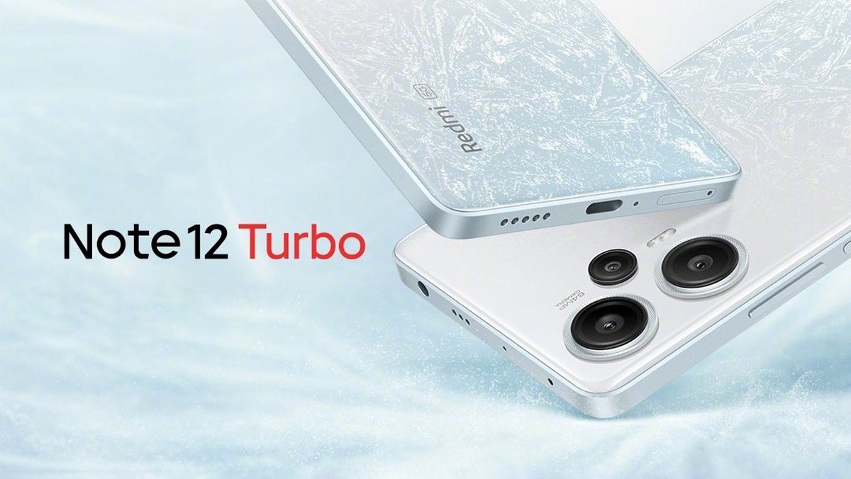  A poster of a smartphone with the text 'Redmi Note 12 Turbo' on it.