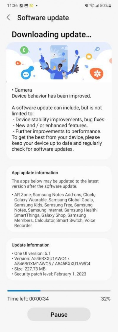 Samsung Galaxy A54 first update