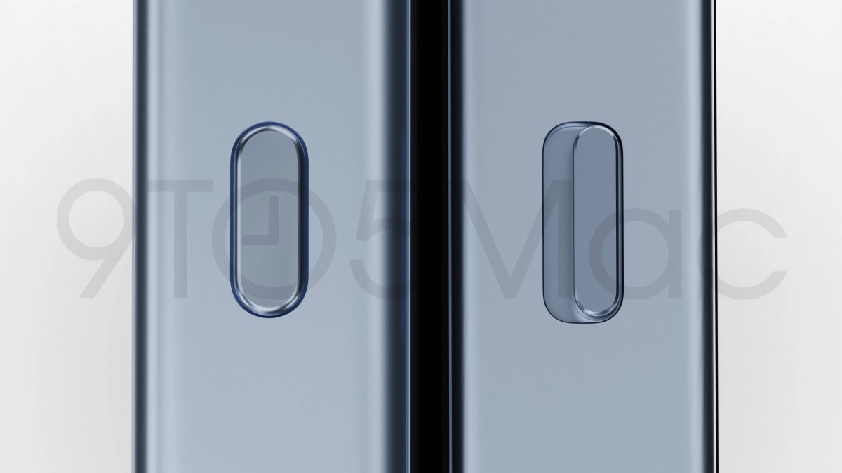 Apple iPhone 15 Pro on the left with Action Button and iPhone 14 Pro on the right with the mute switch