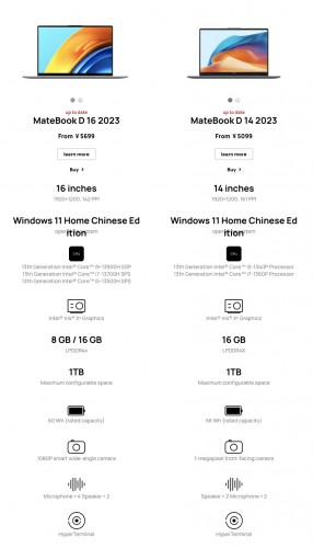 Key specs of the new MateBooks