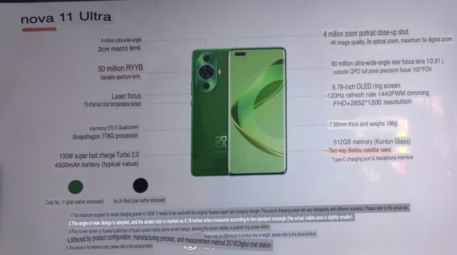 Huawei nova 11 leaked specs (machine translated from Chinese)