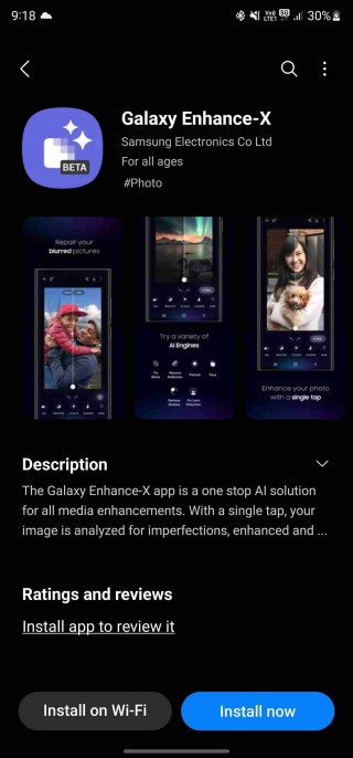 Samsung Galaxy Enhance-X app on the Galaxy Store