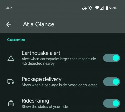 At a Glance Ridesharing toggle