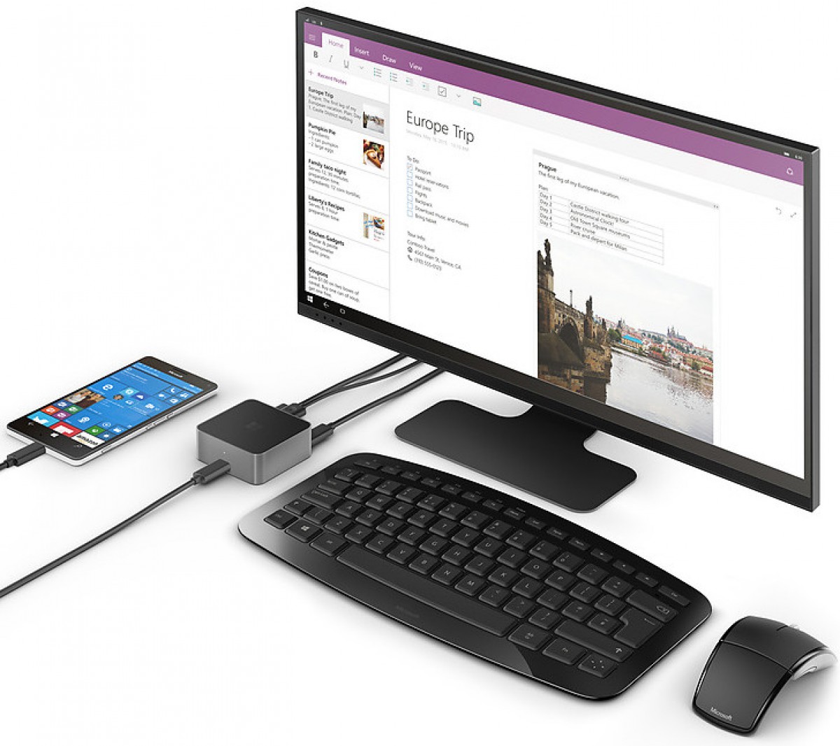 A Microsoft Lumia 950 with the Display Dock running Continuum