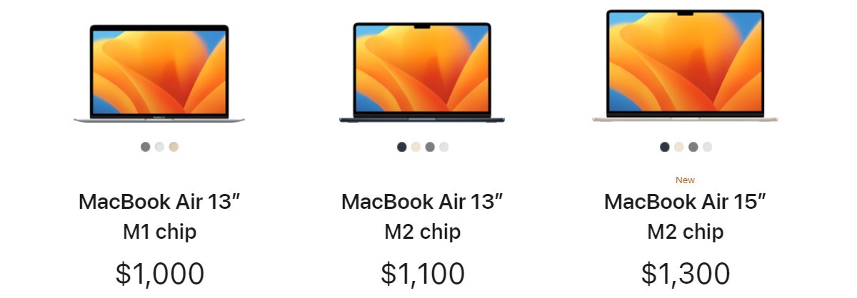 The price of the smaller MacBook Air 13'' with M2 drops to $1,100