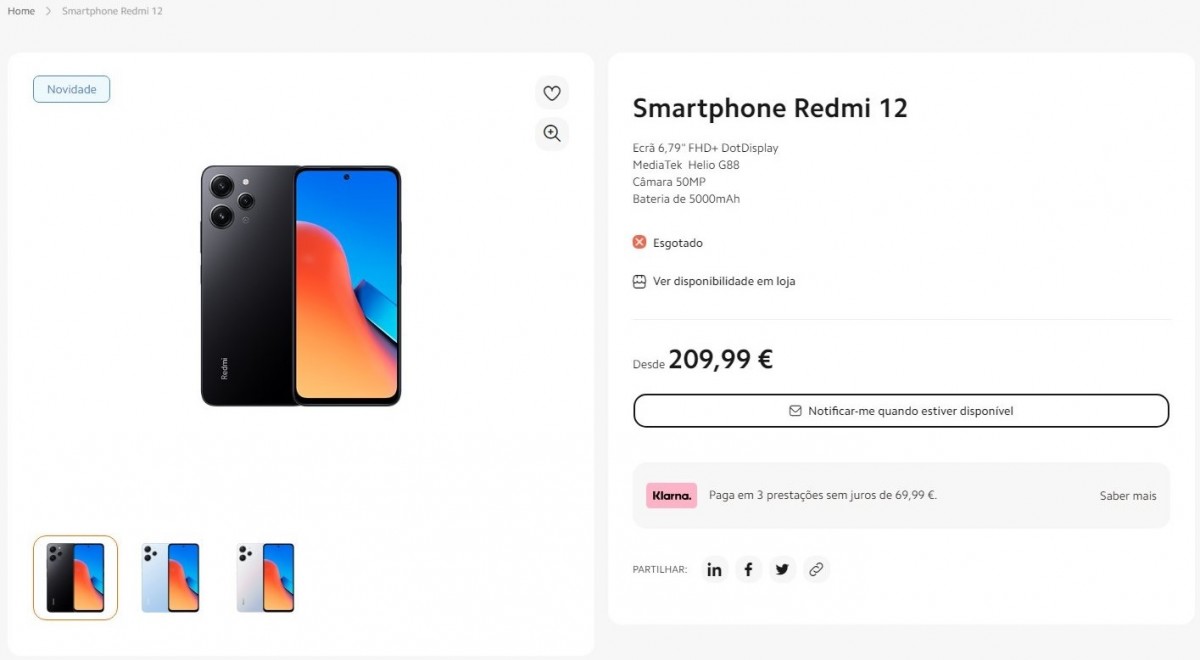 Redmi 12 on Xiaomi Portugal's website