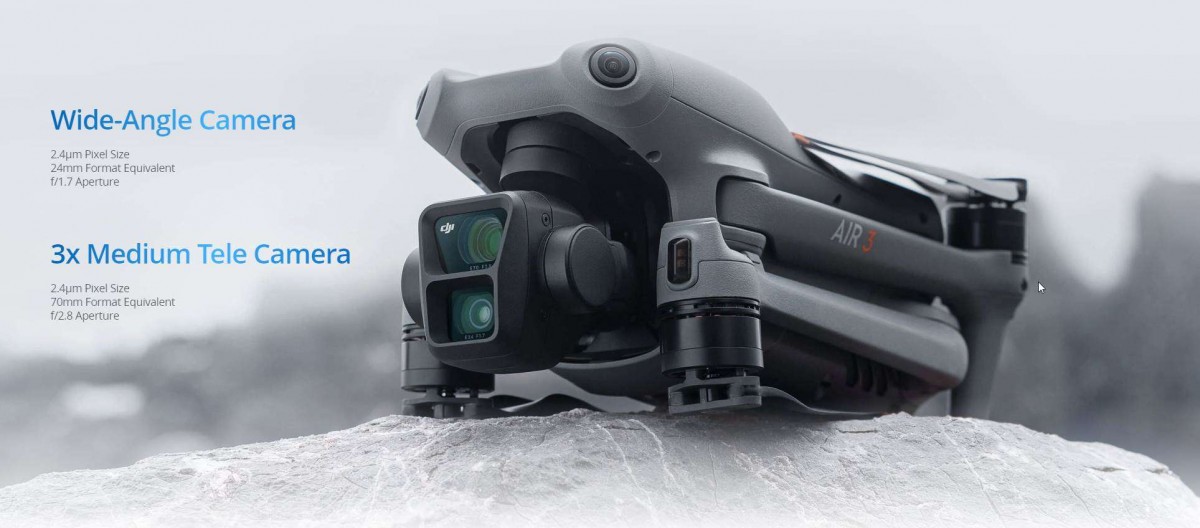 The DJI Air 3 has two 1/1.3'' cameras - a wide and a telephoto