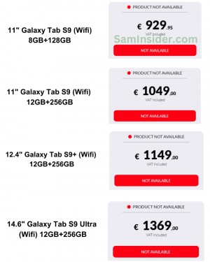 Galaxy Tab S9 family pricing