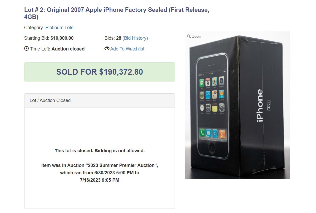 Original iPhone 4GB sells for $190,372 at auction