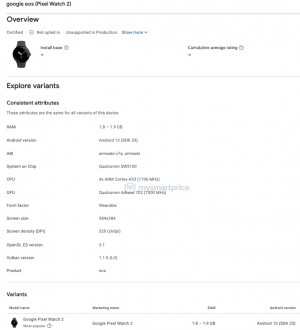 Google Pixel Watch 2 listing on GPC