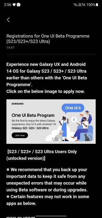 Samsung One UI 6 Beta on Android 14 screenshot