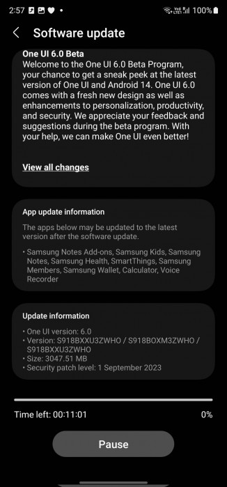 Captura de pantalla de Samsung One UI 6 Beta en Android 14