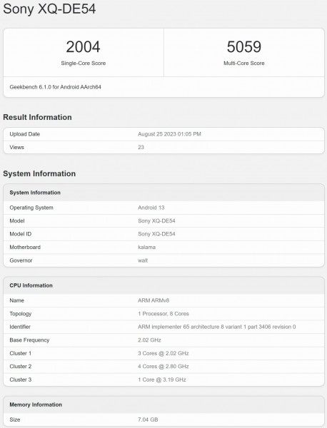 Sony Xperia 5 V's key specs revealed through Geekbench